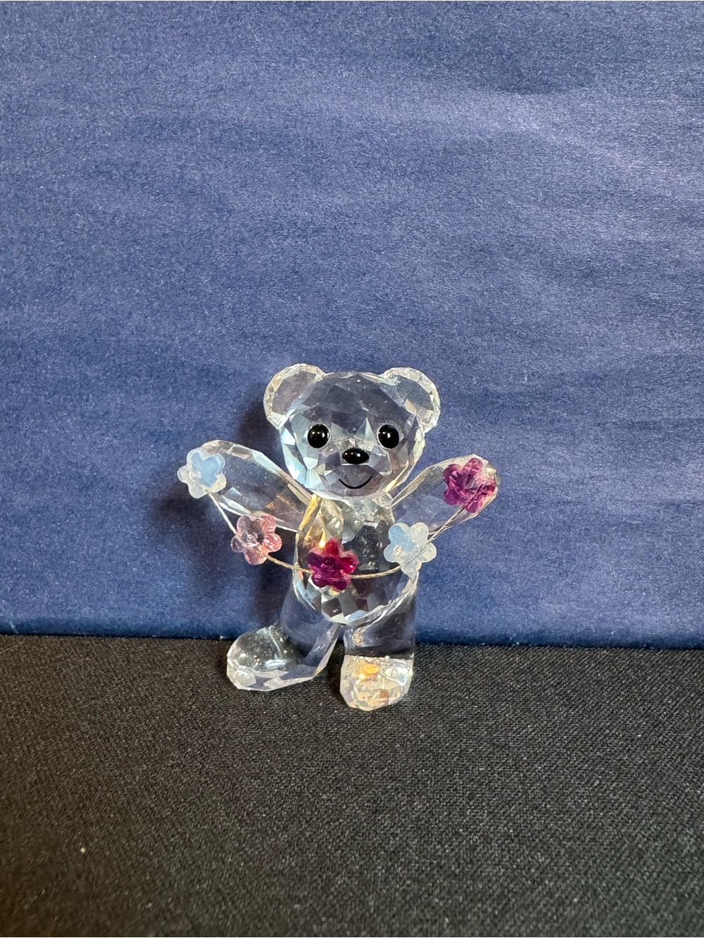 Swarovski Clear Crystal Teddy with Pink, Purple & Blue Flower Garland